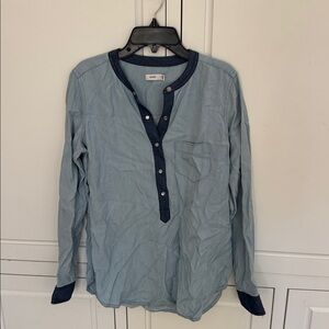 Vince Light Blue Henley Shirt with Dark Trim
